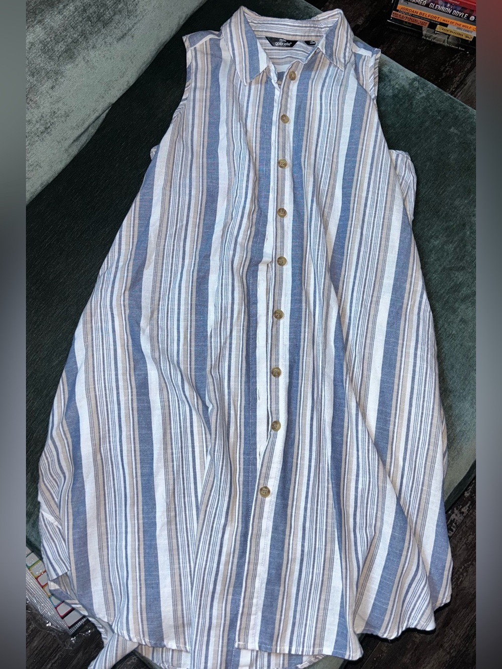 Mlle Gabrielle Blue and White Striped Sleeveless Midi Dress